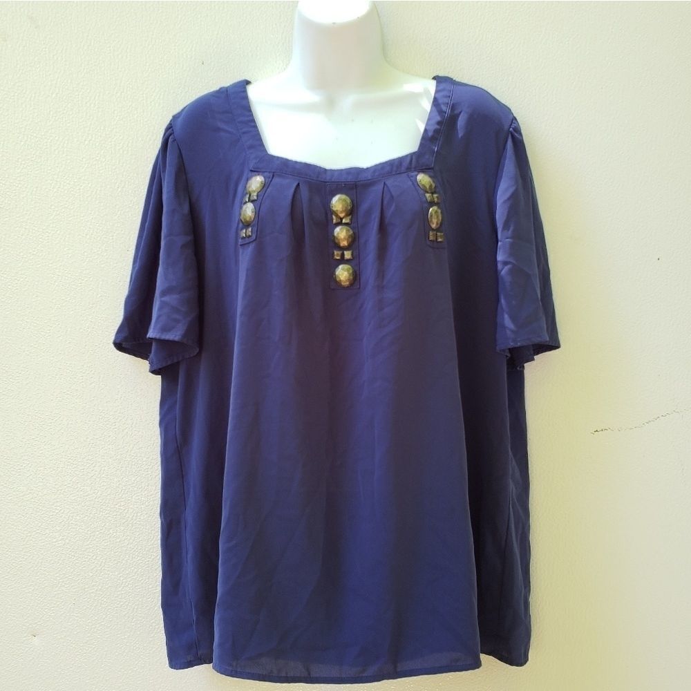 Apostrophe Navy Blue Plus Size Blouse